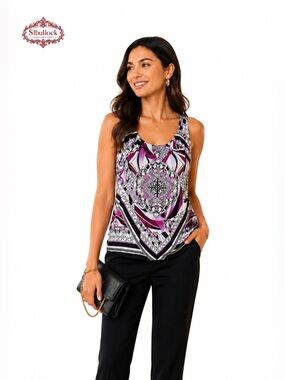 Elegant Purple and Black Geometric Women's Blouse